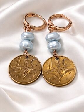 💎✨ Vintage Wheat Coin Pearl Earrings – Soft Elegance Edition 🌾🤍
